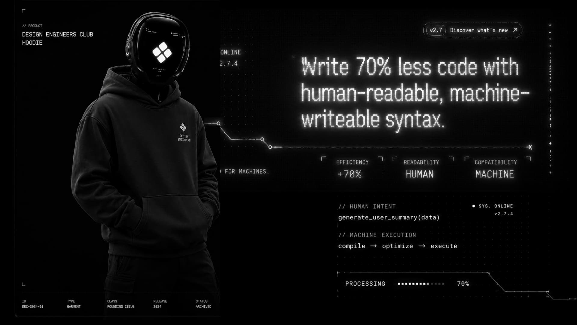Merch store cover: Quasar in a Design Engineers Club hoodie
